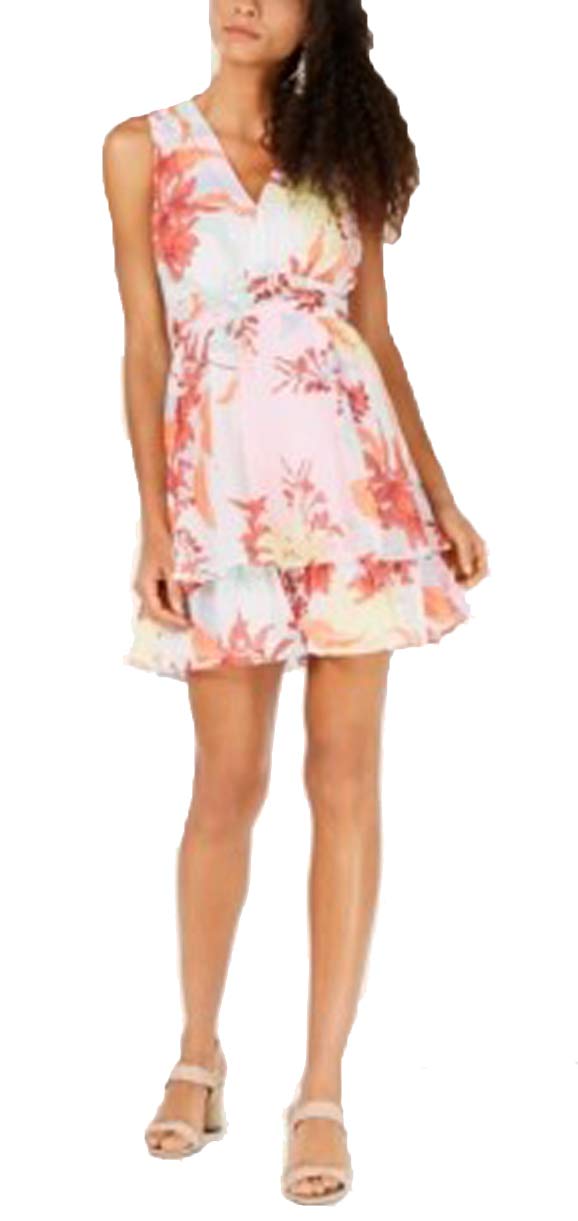 Bar III Printed Ruched Layered Dress