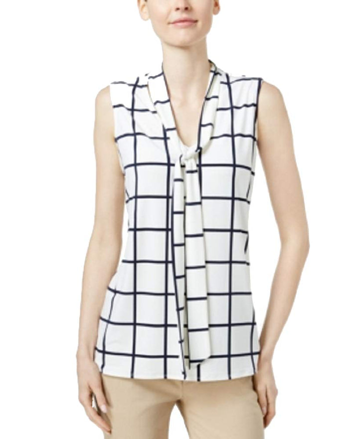 Charter Club Petite Printed Tie-Neck Top