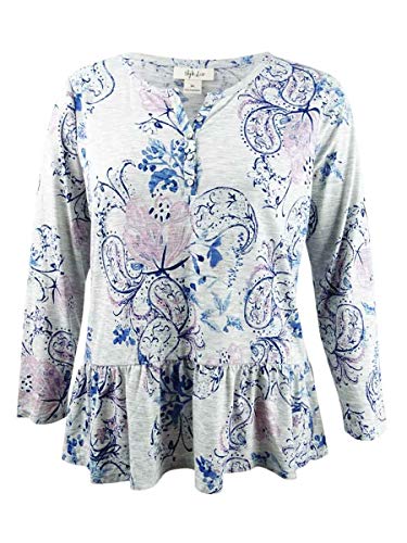 Style & Co Plus Size Printed Ruffled Henley Top