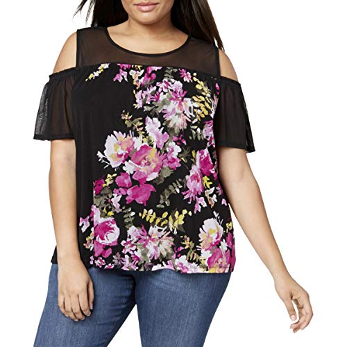 Plus Size Cold Shoulder Mesh Top