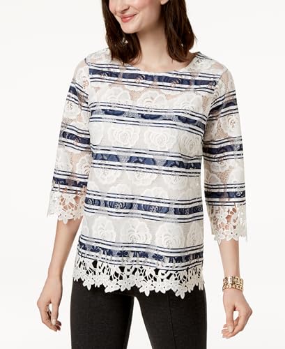 Charter Club Striped Lace Top