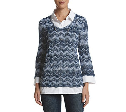 Alfred Dunner Montego Bay Layered Look Necklace Embellished Sweater