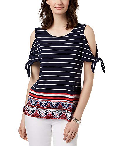 Charter Club Petite Tie Sleeve Cold Shoulder Top