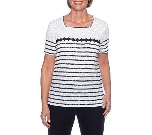 Alfred Dunner Petite Burnout Striped Lace Top