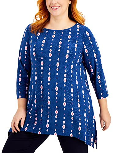 JM Collection Plus Size Printed Jacquard Handkerchief Hem Top