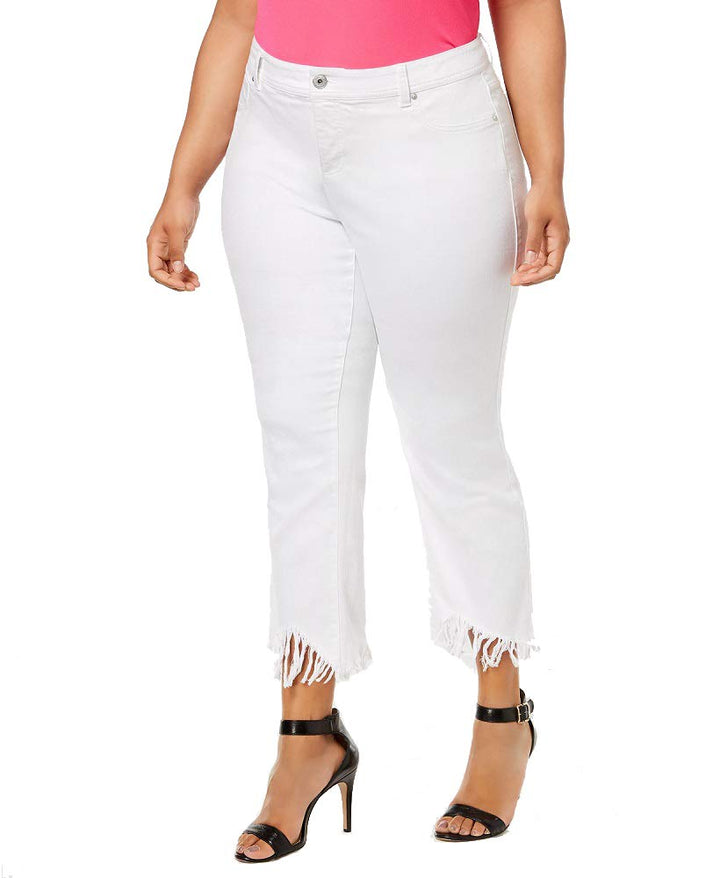 Plus Size Fringed Cropped Jeans