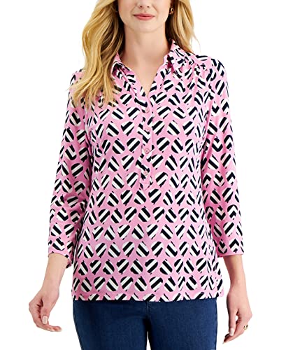 Charter Club Womens Printed Quarter Button Top