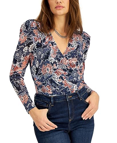 INC International Concepts Printed Mesh Surplice Top