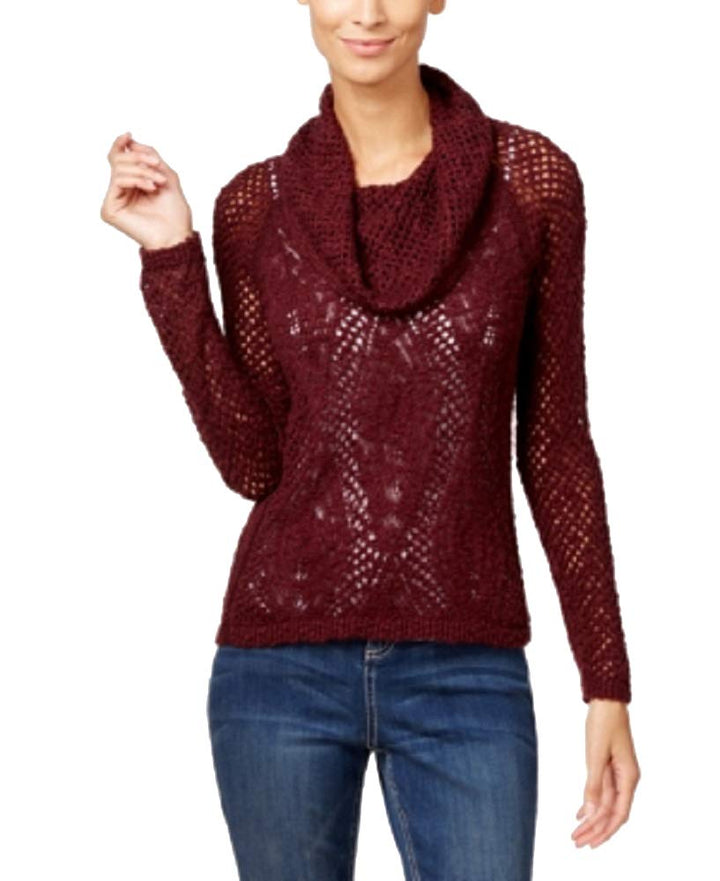 INC International Concepts Petite Metallic Cowl Neck Open Knit Sweater