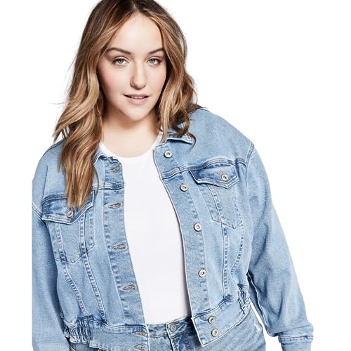 Now This Trendy Plus Size Ruched Back Jean Jacket