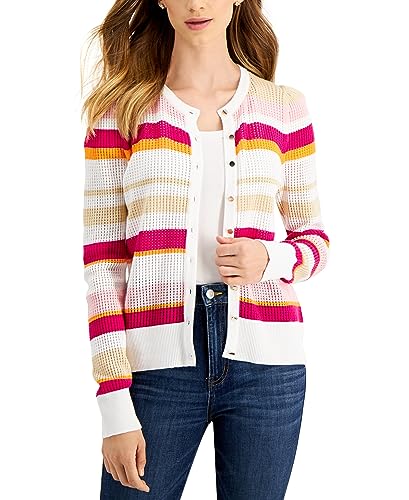 Charter Club Womens Striped Button Cardigan