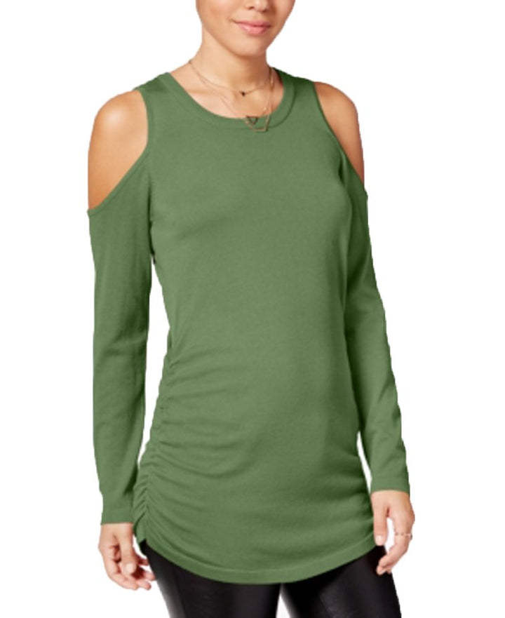 Juniors' Ruched Cold-Shoulder Sweater