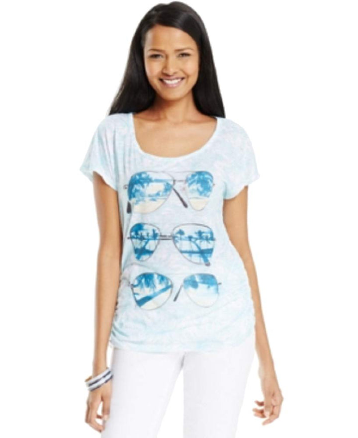 Style & Co. Petite Ruched Graphic-Print Tee