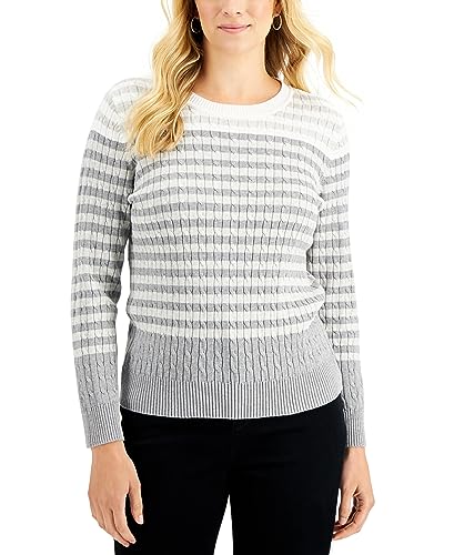 Karen Scott Caroline Striped Cable Knit Sweater