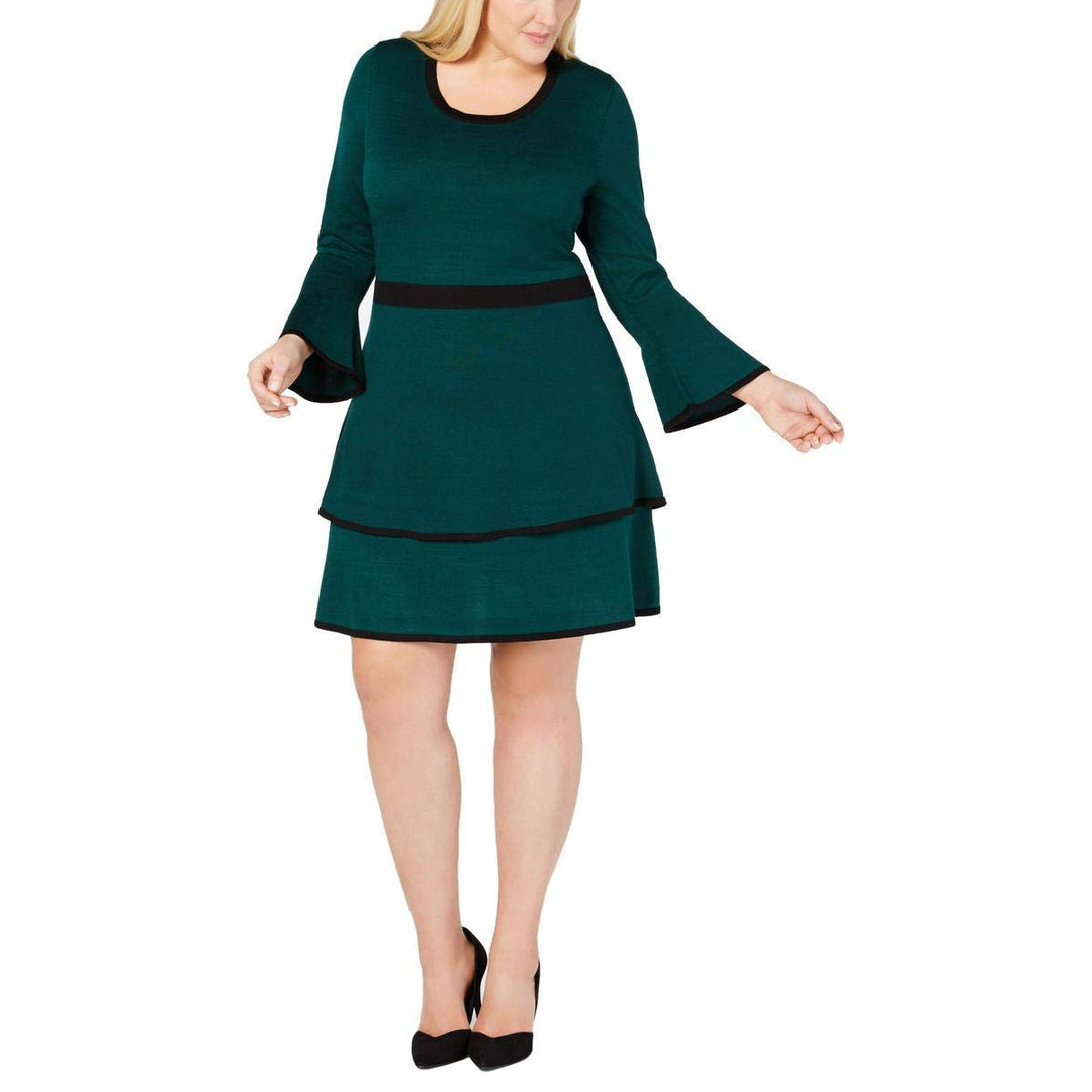 Plus Size Contrast-Trim Tiered Dress
