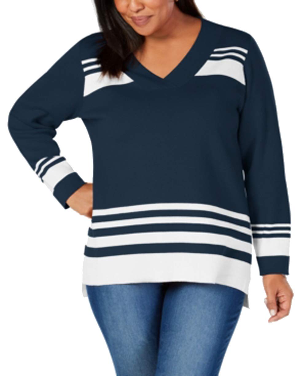 Plus Size Striped V-Neck Sweater