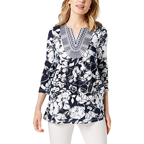 Charter Club Cotton Printed Embroidered Top