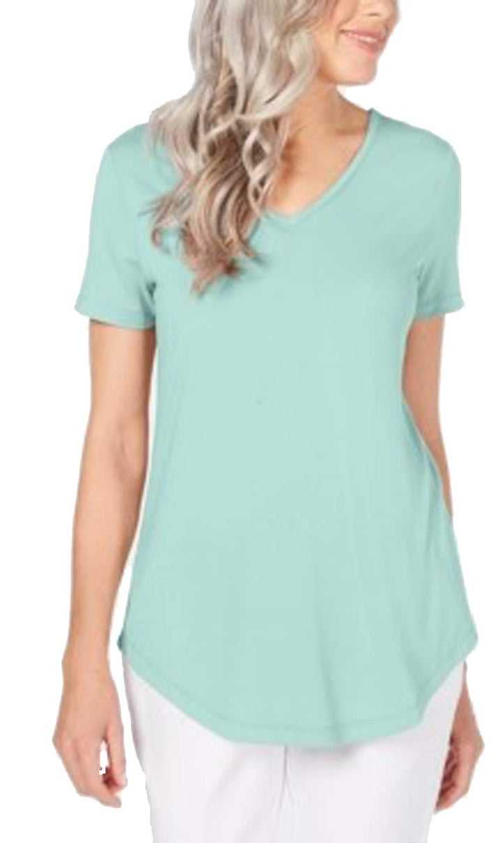 Petite Lattice-Back V-Neck Top