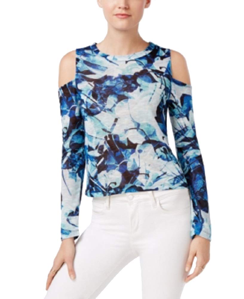 Bar III Hacci Printed Cold Shoulder Top
