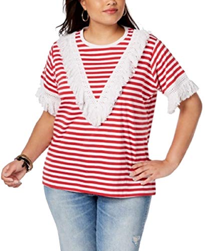 Say What Trendy Plus Size Cotton Fringe Trim T-Shirt