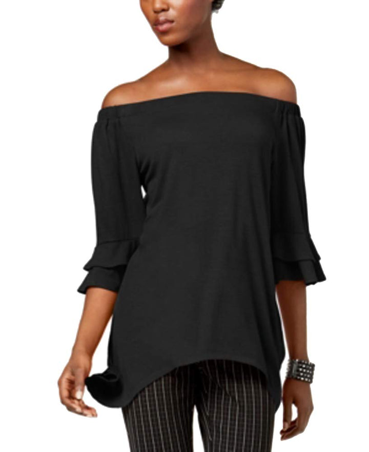 NY Collection Off The Shoulder Hankderchief Hem Top