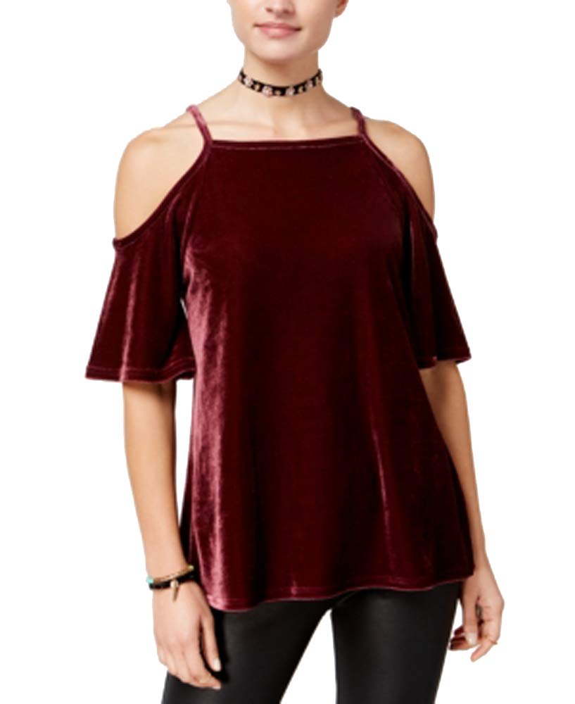 Juniors' Velvet Cold-Shoulder Top