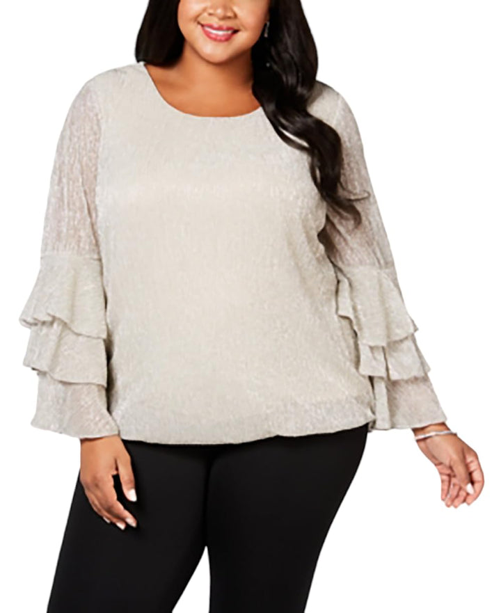Plus Size Metallic Tiered-Sleeve Bubble Top