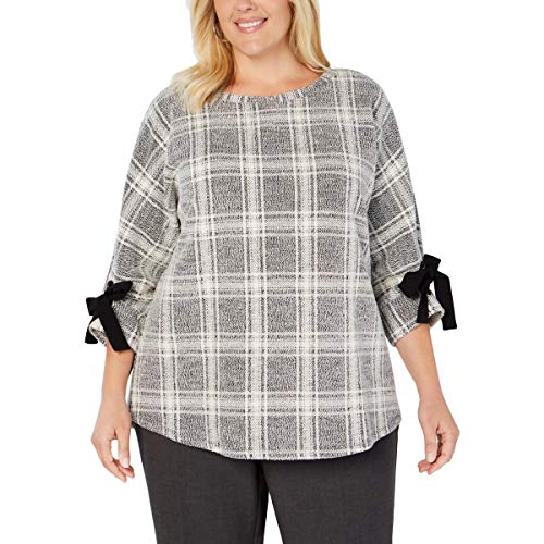 Charter Club Plus Size Plaid Bow Cuffed Dolman Sleeve Top