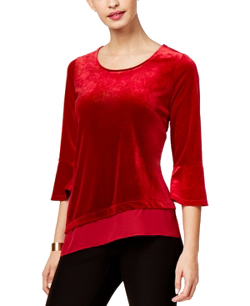 NY Collection Asymmetrical Chiffon Trimmed Velvet Top