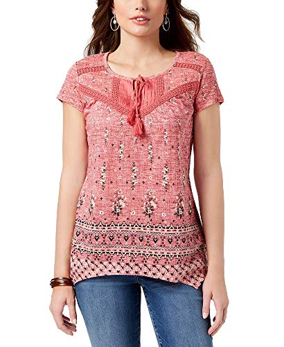 Style & Co Petite Printed Crochet Trim Top