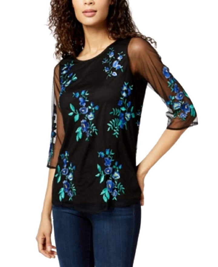Charter Club Embroidered 3/4 Sleeve Top