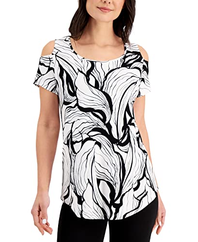 JM Collection Floral Print Cold Shoulder Top