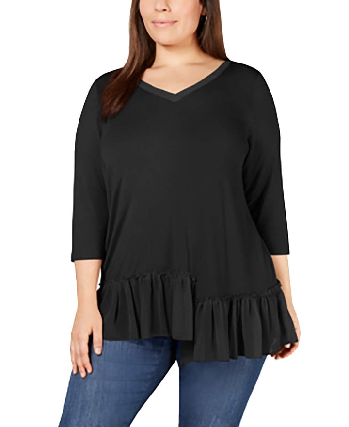 Plus Size Asymmetric Ruffle-Hem Top