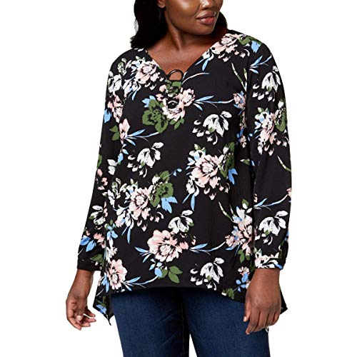 NY Collection Plus Size Printed Ring Hardware Top