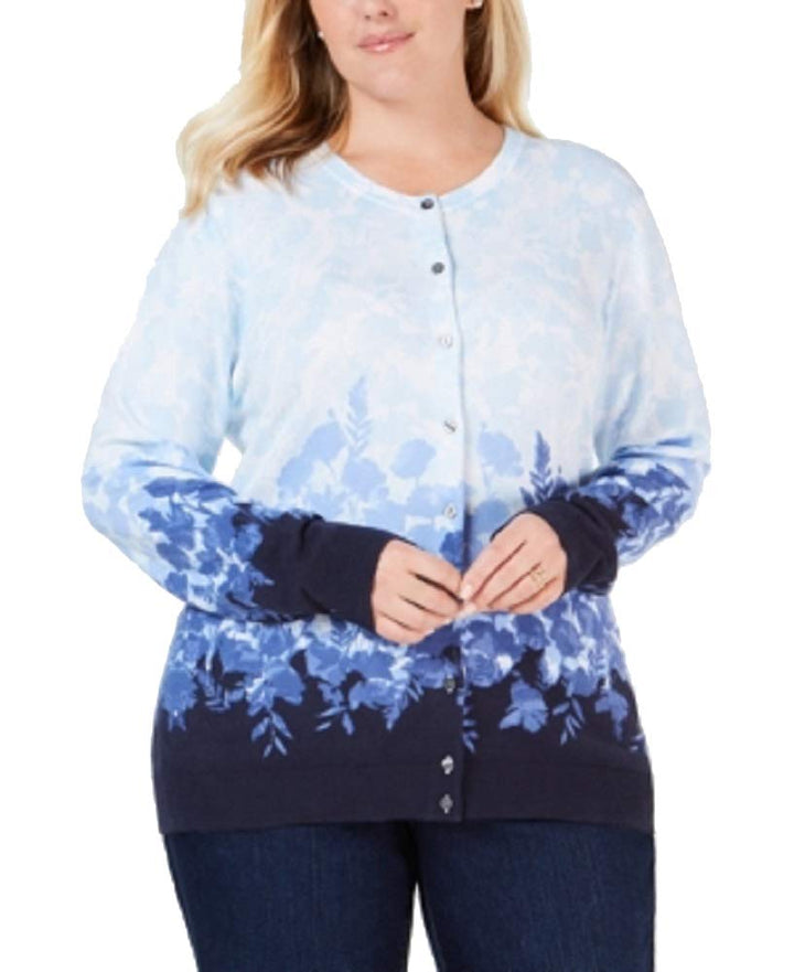 Plus Size Printed Button-Up Cardigan