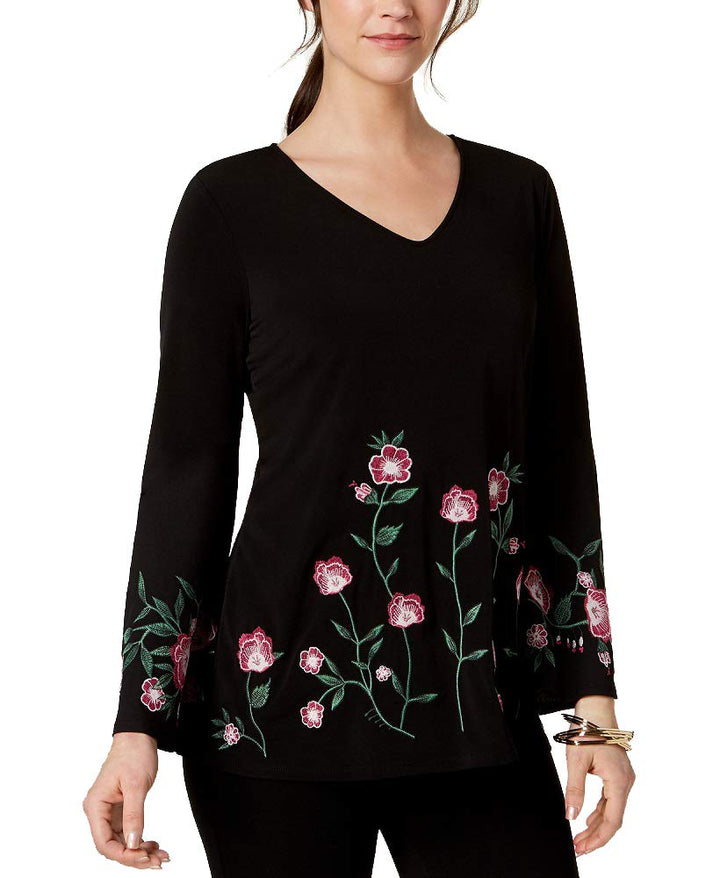 Alfani Petite Embroidered Floral Top