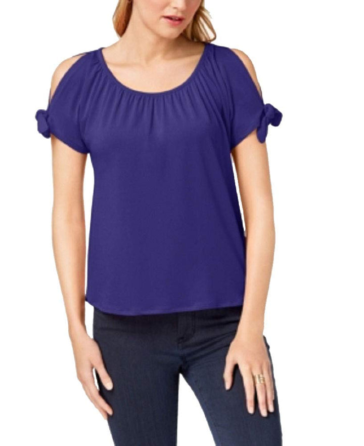 Petite Cold Shoulder Bows Top