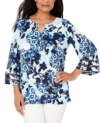 JM Collection Embellished Bell Sleeve Top (Atlantic Point, S)