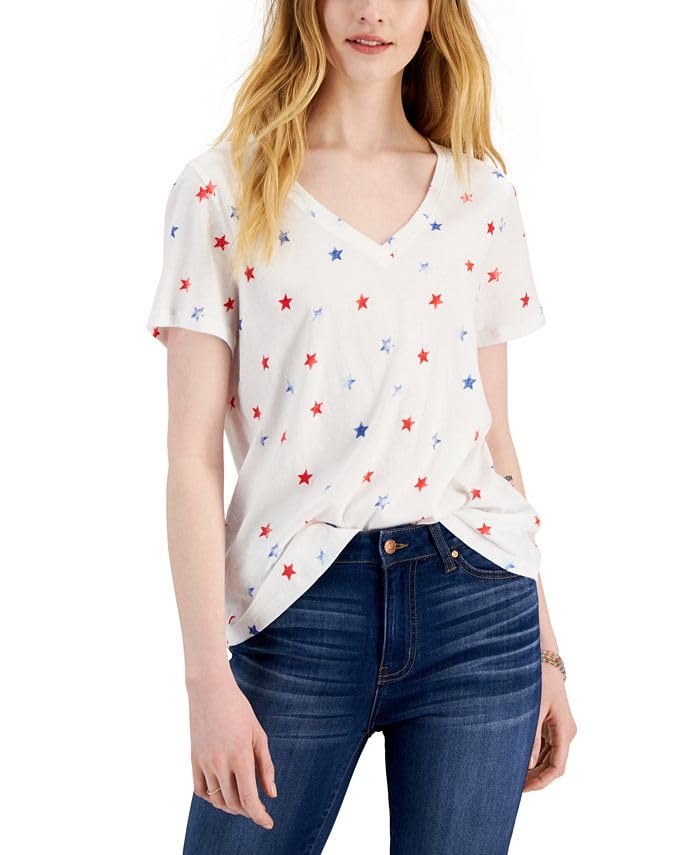 Style & Co Petite Star Print Cotton T-Shirt