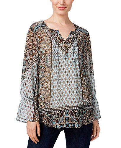 Style & Co Petite Mixed Print Peasant Top