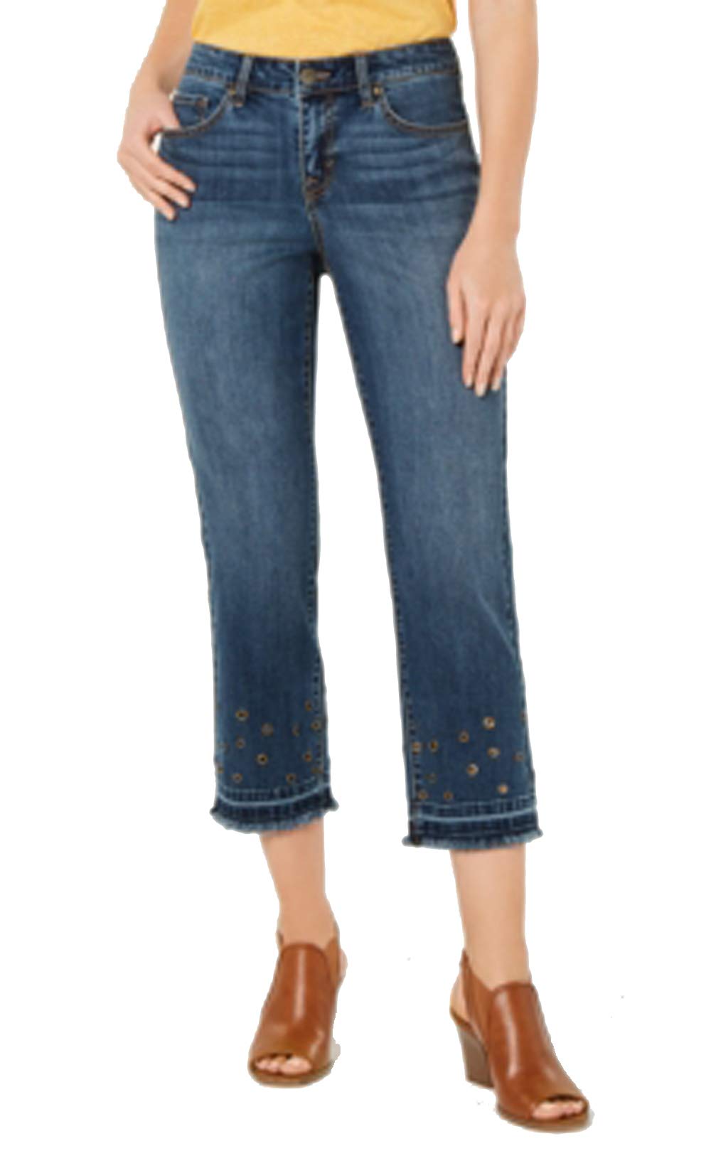 Style & Co Grommet Trimmed Straight Leg Cropped Jeans