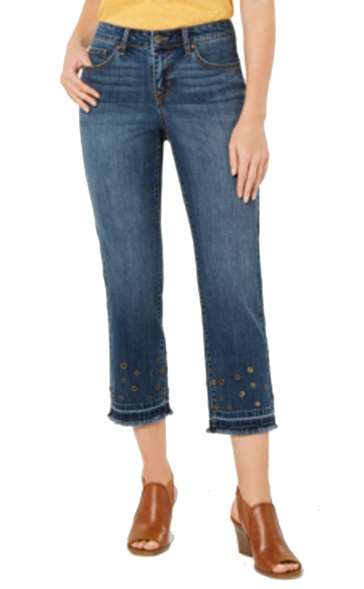 Style & Co Grommet Trimmed Straight Leg Cropped Jeans