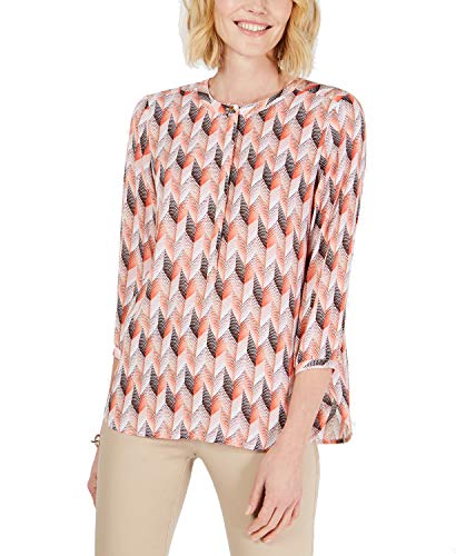 JM Collection Petite Printed Pleated Back Top (Cora Chevron, PS)