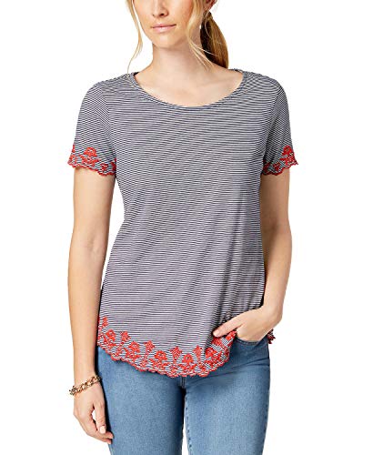 Charter Club Petite Cotton Striped Embroidered Top