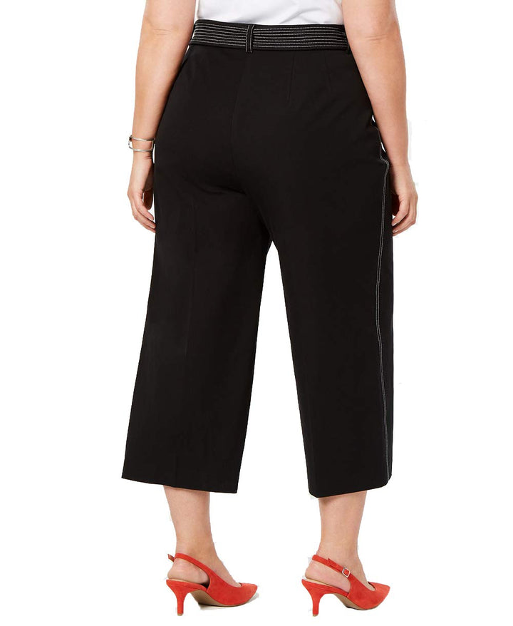 Alfani Plus Size Belted Wide Leg Cropped Tummy Control Pants
