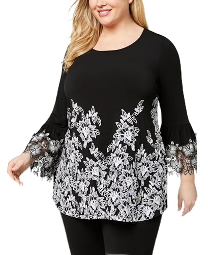 Alfani Plus Size Printed Applique Cuff Top