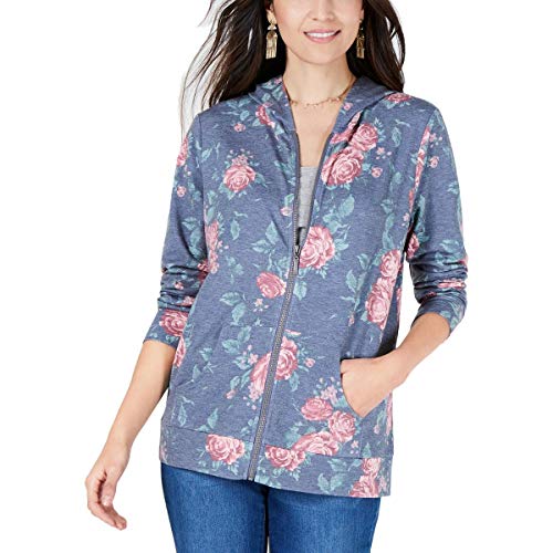 Floral-Print Zip-Up Hoodie Top