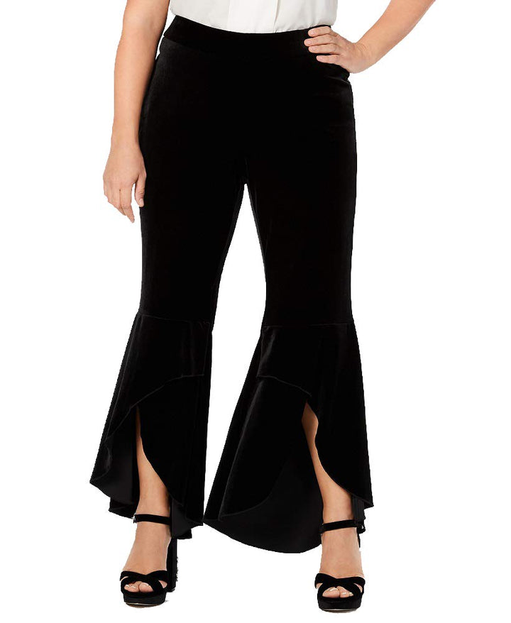 Plus Size Tulip Hem Velvet Bootcut Pants