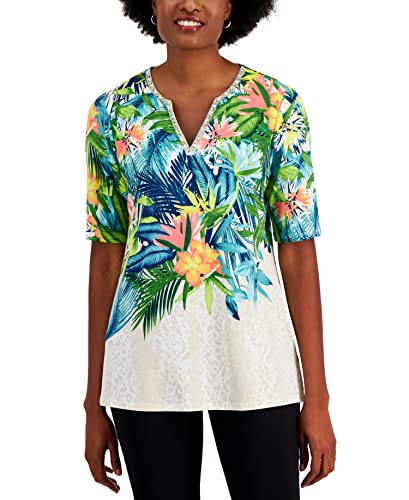 JM Collection Womens Corfu Garden Embellished Top