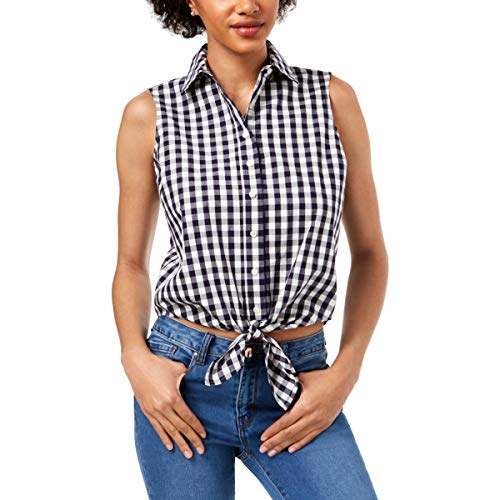 Maison Jules Cotton Checked Front Tie Top